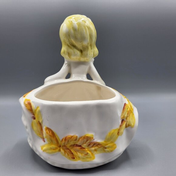 Vintage Relpo 6081 Girl Head Vase Planter Yellow Daisy Flowers Made In Japan - Picture 6 of 16